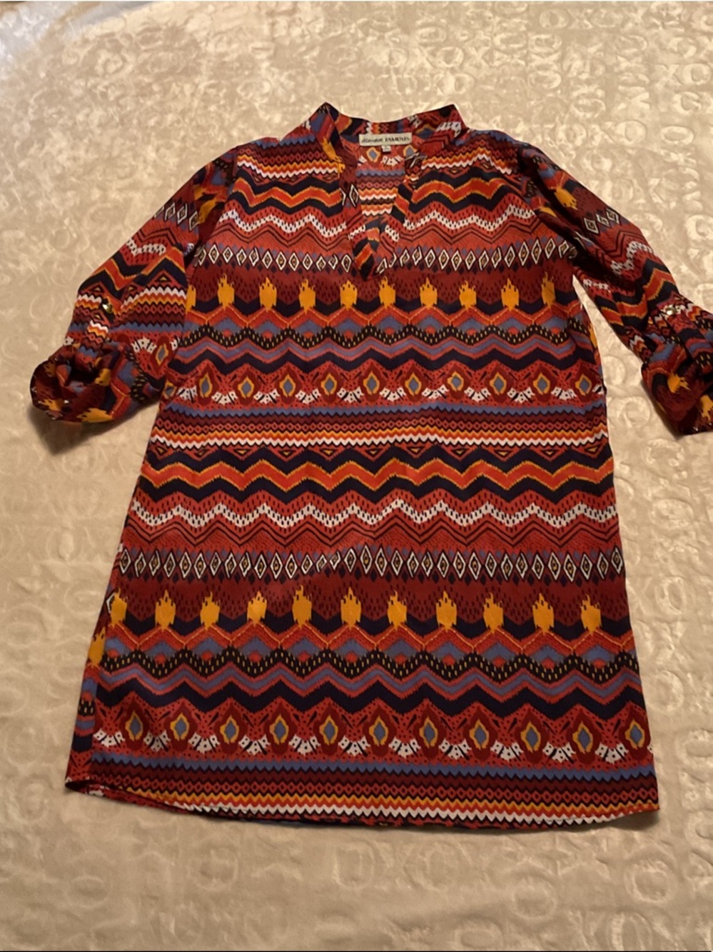 Almost Famous Multicolor Zigzag Print Shift Dress - Red, Yellow, Blue